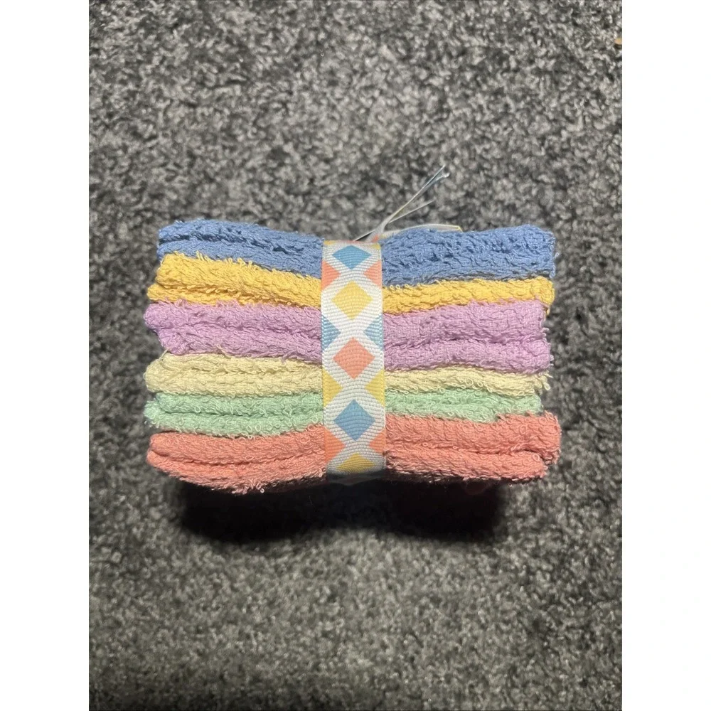Golden 100%‎ Cotten Wash Cloth Set Of  12. 6 Colors In Set , Ribbon Wrapped